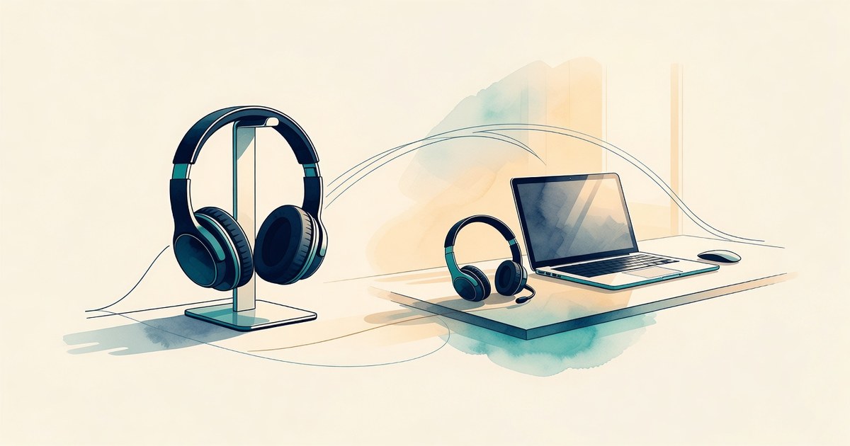 Auriculares de piso junto a un escritorio de casa