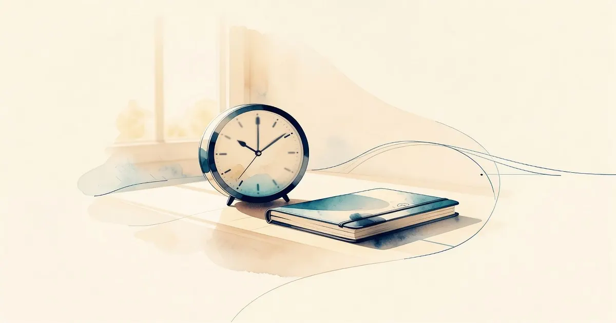 Reloj de mesa y un cuaderno cerrado