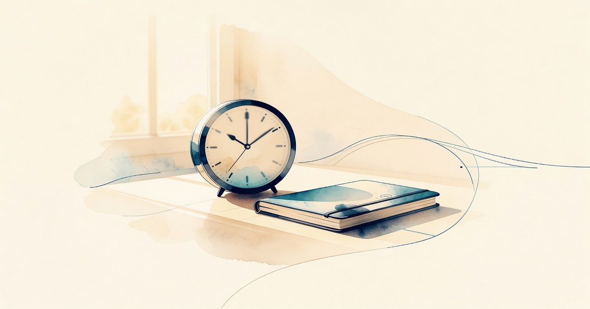 Reloj de mesa y un cuaderno cerrado