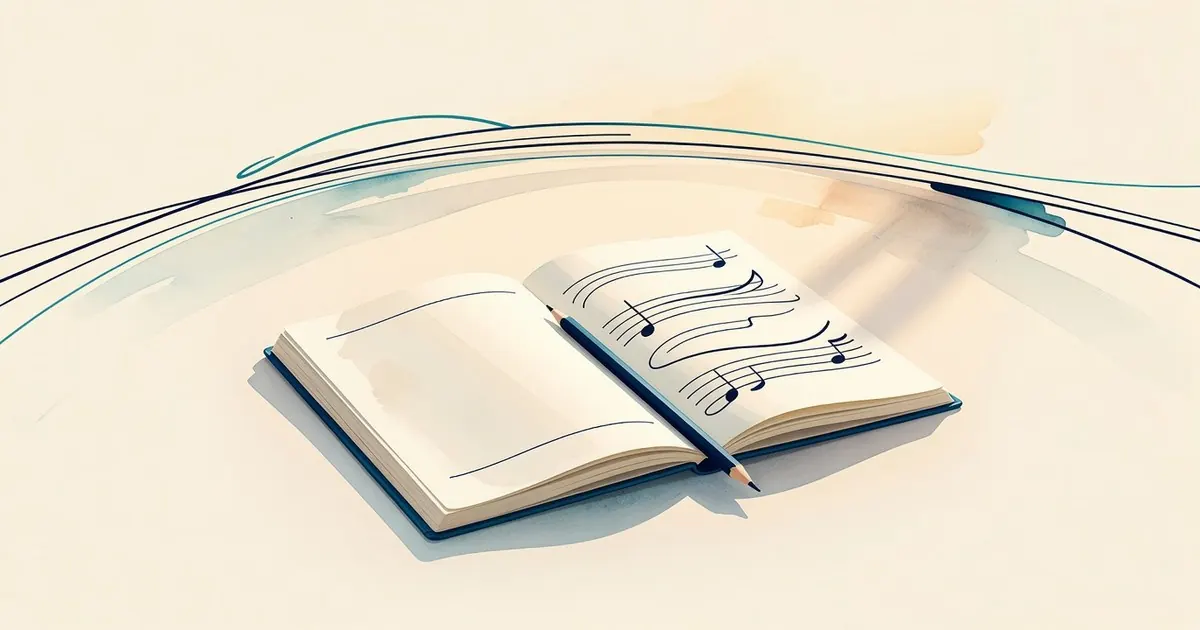 Cuaderno con un margen vacío y un lápiz, luz de tarde