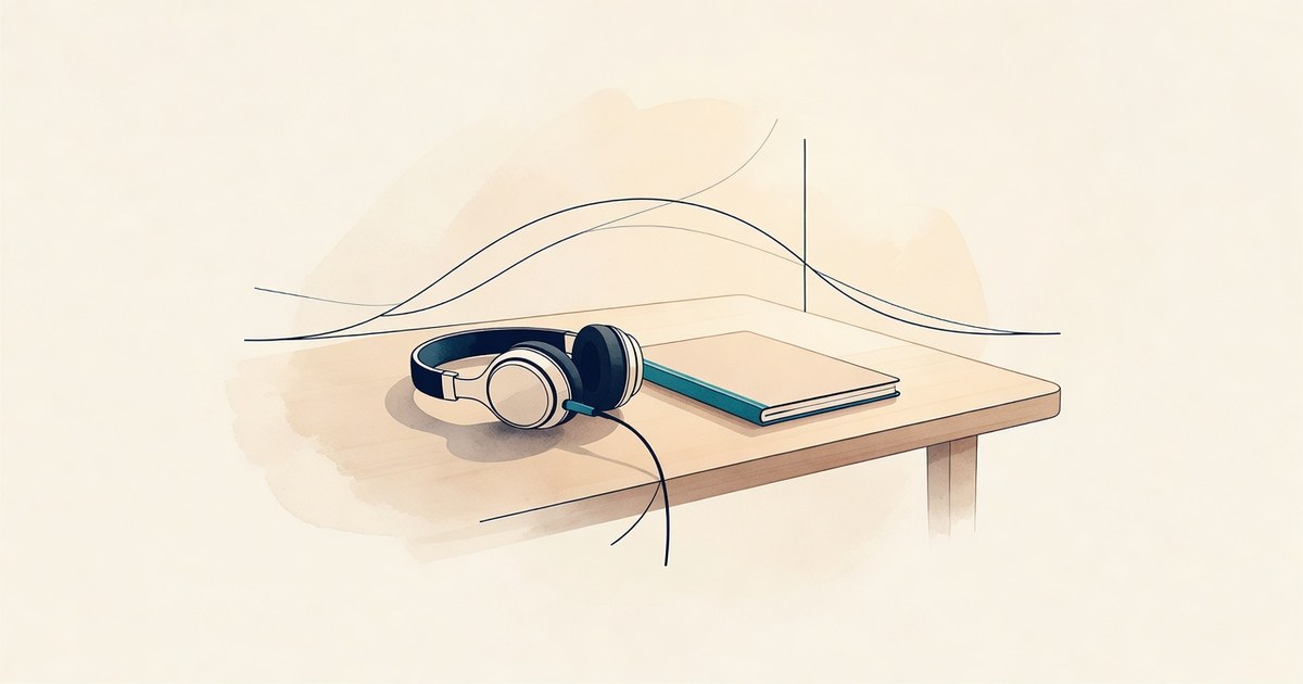 Auriculares sobre un escritorio vacío, luz cálida