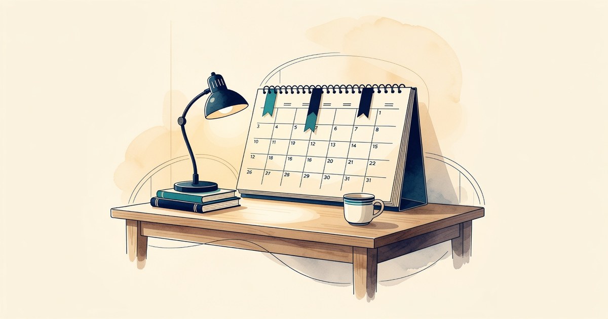 Calendario de tres capítulos en un escritorio remoto, sin números