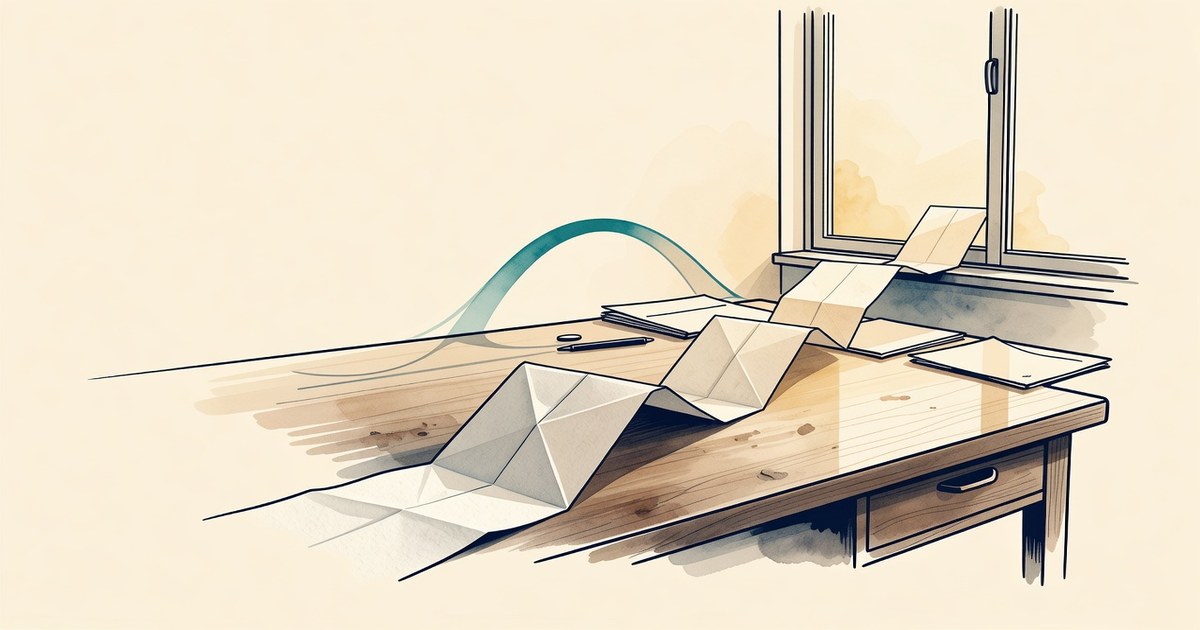 Camino de papel doblado sobre un escritorio