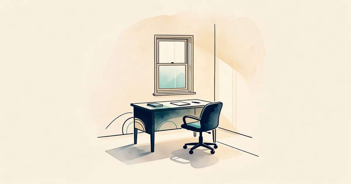 Ventana cerrada y un escritorio en silencio