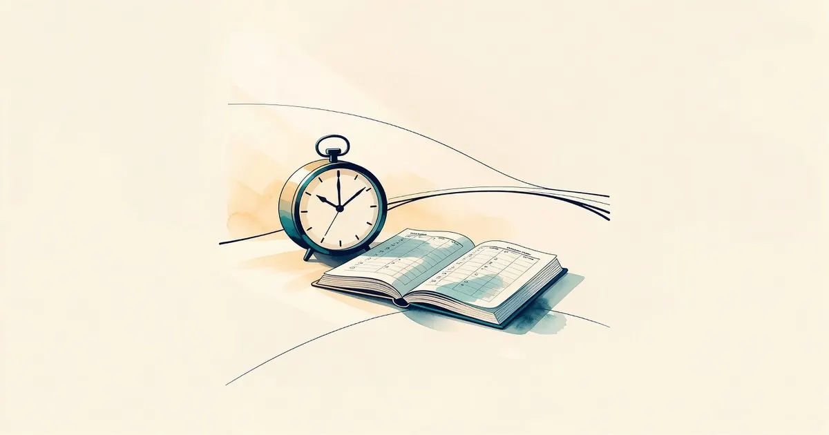Reloj de mesa y una agenda a media página