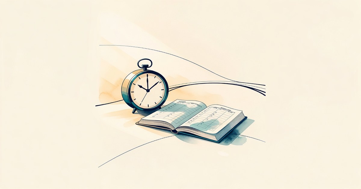Reloj de mesa y una agenda a media página