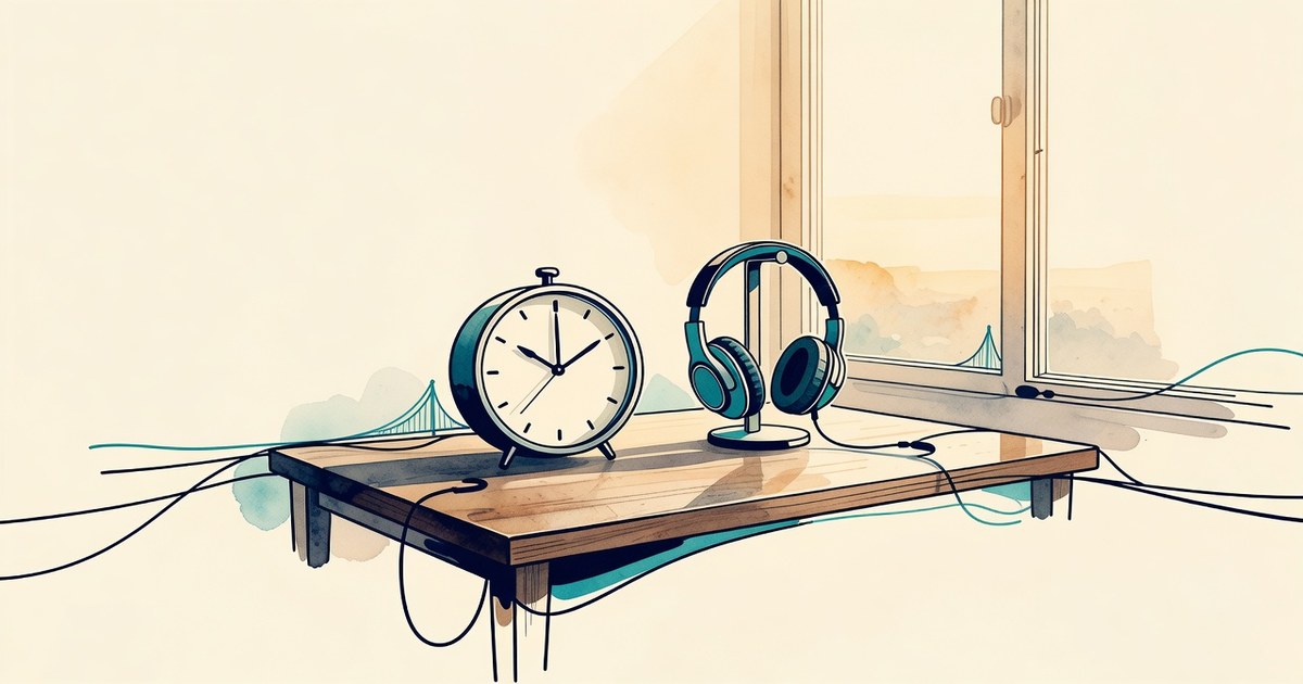 Reloj de escritorio y ventana de tarde, diadema lista, sin números ni banderas